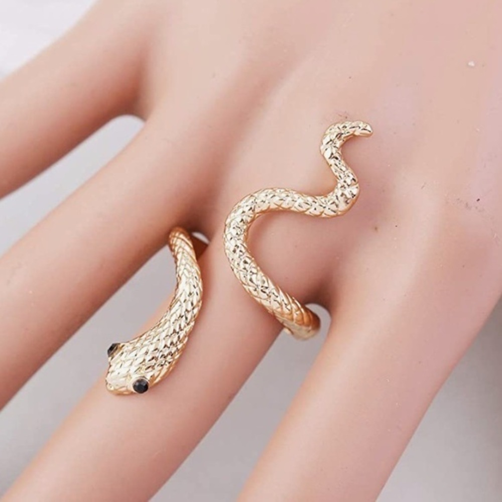 14k Gold filled Snake Textured  3D Rings Simple Open Ring Adjustable bla
